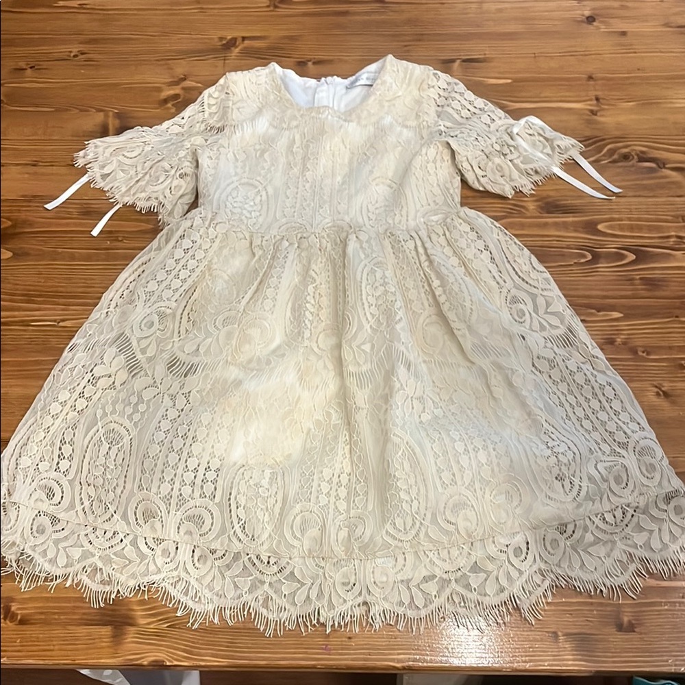 Elegant Cream Lace Kids Dress